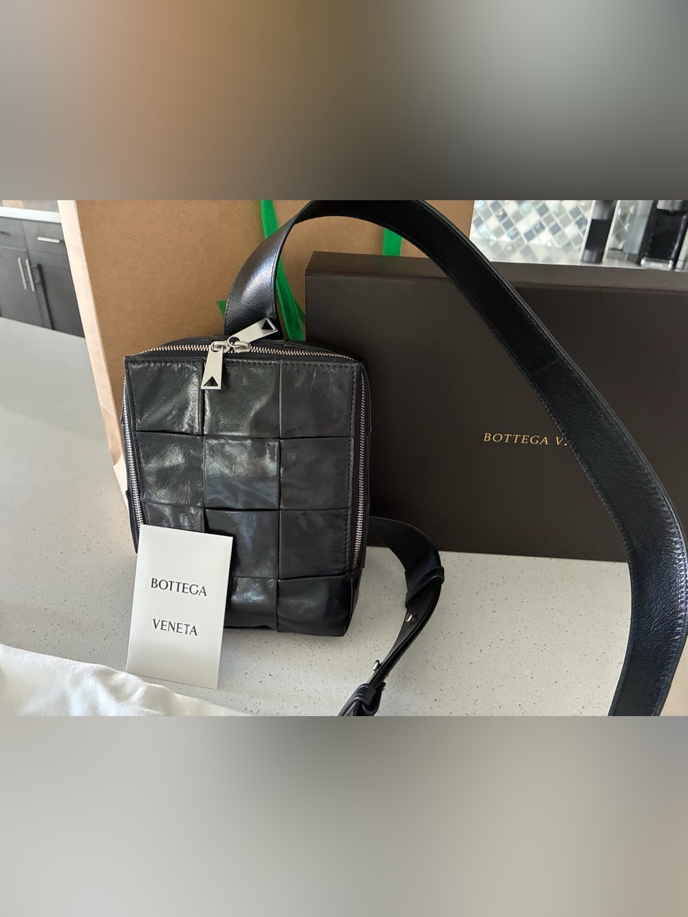 Bottega Veneta Black Intrecciato Leather Belt Bag with Silver Hardware
